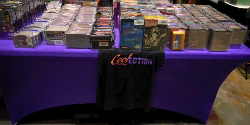 Photo of one of the side tables of the Coolection booth at Retroworld Expo