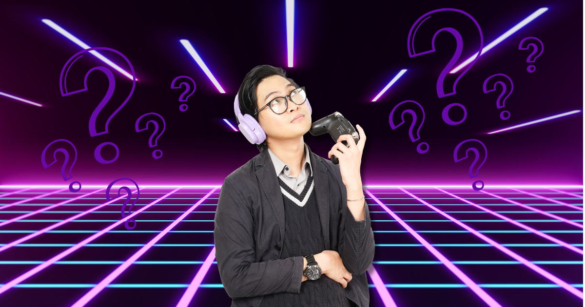 A young man is looking thoughtful while holding a controller