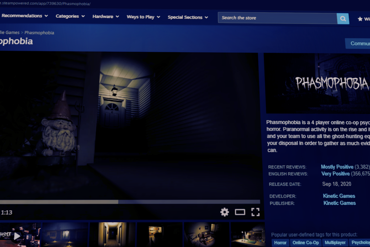 Screenshot of Phasmaphobia in Steam store