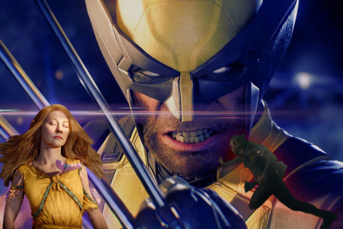 A close-up of Wolverine's face, and a smaller image of Faye from God of War and Dylan from Control Resonant