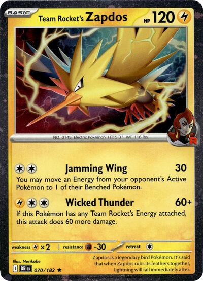 Team Rocket's Zapdos - 070/182 (Cosmos Holo) - Miscellaneous Cards & Products #070/182 - Foil — product image