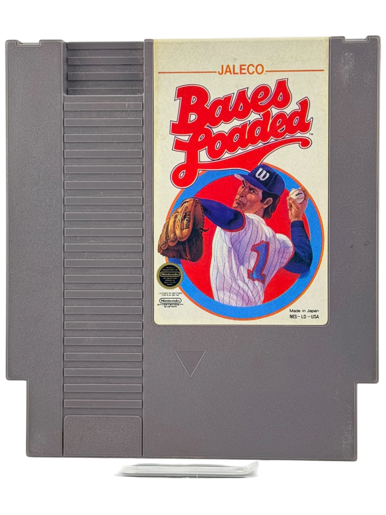 Coolection Bases Loaded NES cartridge featuring a baseball pitcher in a white and blue uniform, ready to throw. Loose game.