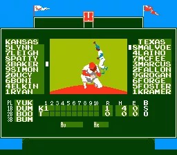 Coolection Bases Loaded NES game cartridge, loose, tested functional, showing gameplay screen with baseball teams Kansas and Texas.