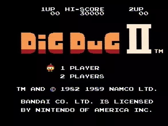 Coolection Dig Dug II: Trouble in Paradise NES video game title screen. Features orange and red text.