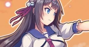 Coolection GalGun: Double Peace anime girl in school uniform with blue eyes and brown hair, pointing forward.
