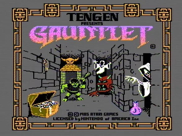 Coolection Gauntlet NES game cartridge cover art featuring pixelated characters and dungeon maze. Classic retro gaming.