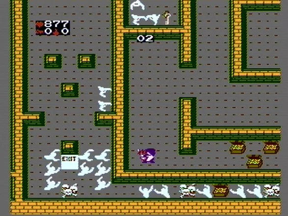 Gauntlet NES video game cartridge, featuring dungeon maze gameplay with characters, enemies, and treasure chests.