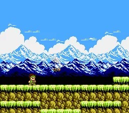 Coolection Little Samson NES PAL game cartridge, featuring pixel art of a character on a grassy platform with mountains and blue sky.