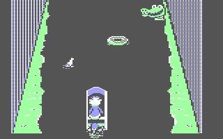 Coolection's Jim Henson's Muppet Adventure Chaos At The Carnival NES game cartridge. Kermit on a boat navigating a river with a crocodile.
