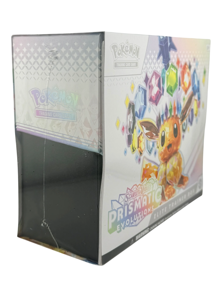 Coolection Prismatic Evolutions Elite Trainer Box featuring Eevee and colorful gems, sealed and new.