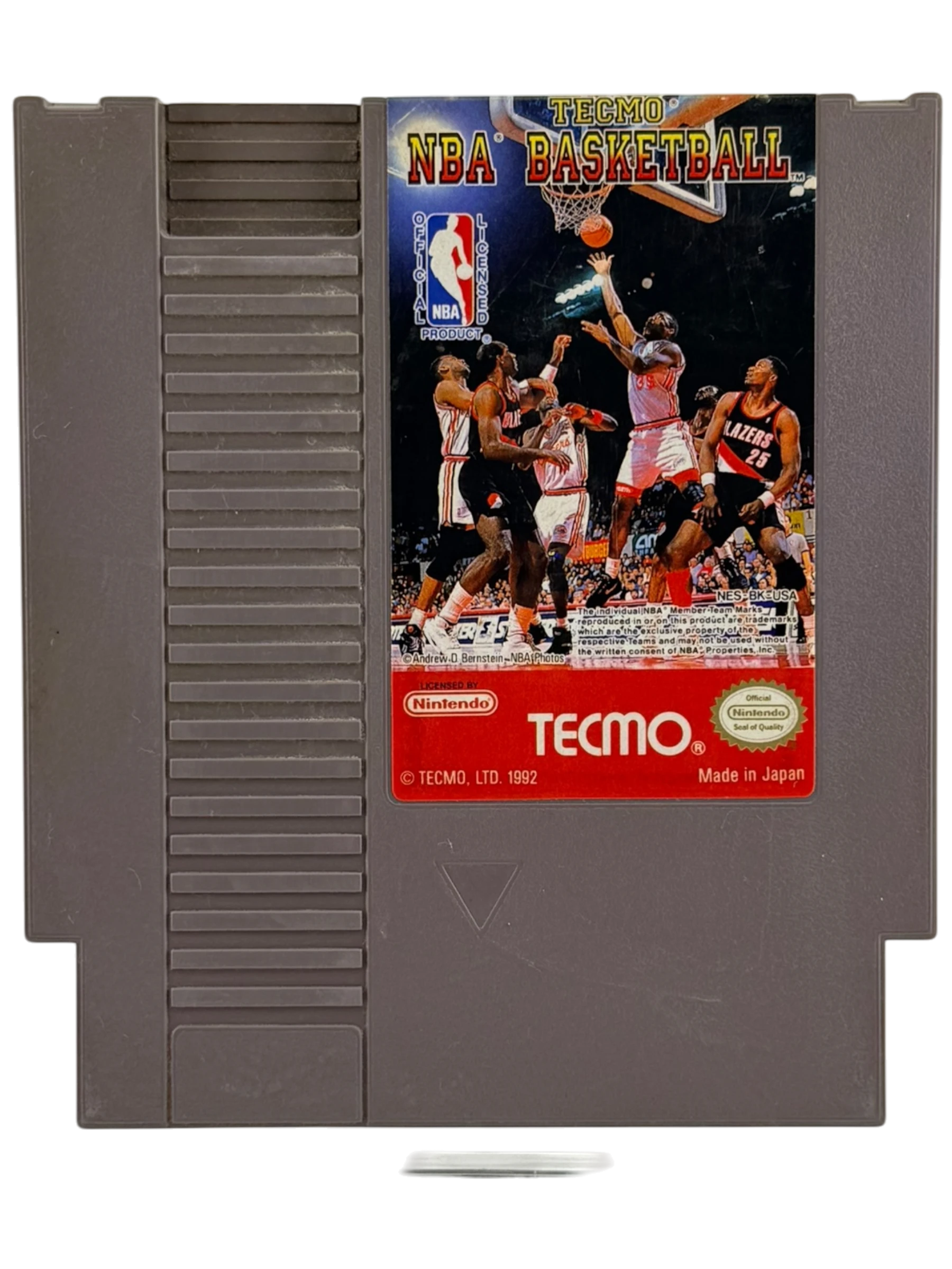 Tecmo NBA Basketball NES game cartridge, loose, tested and functional. Features NBA teams and players.