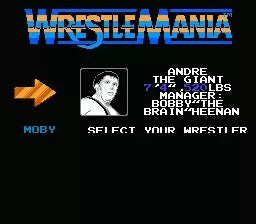 Coolection WWF WrestleMania NES game cartridge, loose, featuring Andre the Giant selection screen.